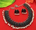 Sasitrends Oxidized German Silver Stone Studded Jewellery Pearl Necklace Set for Women and Girls - Fast Shipping to USA & Canada - Image 7