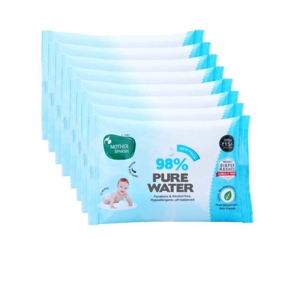 Mother Sparsh Cotton Scented Water Plant Fabric, Biodegradable Wipe (Blue, 15 Wipes) - Pack of 8 - Fast Shipping to USA & Canada
