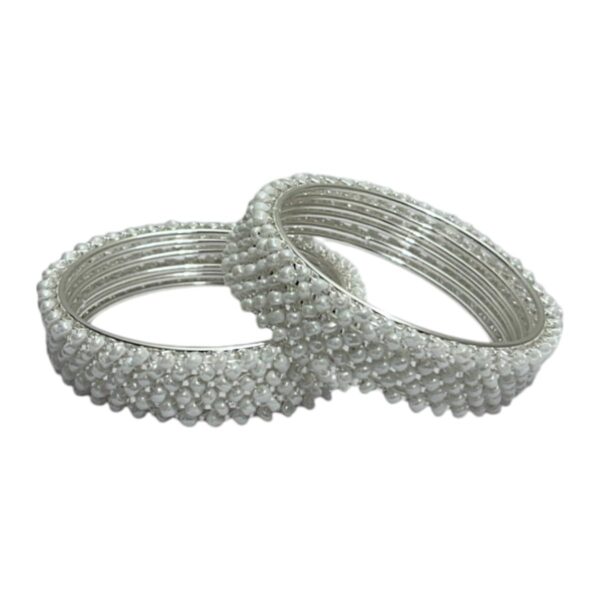 ACCESSHER Traditional Bangle Set with Beaded Pearl Detailing Silver Tone, Elegant and Classic Jewellery for Women, Versatile for Any Occasion (Pack of 12) - Fast Shipping to USA & Canada
