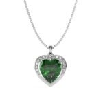 CLARA 925 Sterling Silver Dark Green Heart Pendant Earring Chain Jewellery Set | Rhodium Plated, Swiss Zirconia | Gift for Women & Girls - Fast Shipping to USA & Canada