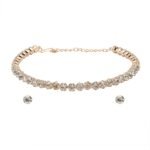 Shining Jewel - By Shivansh Rose Gold Plated Western CZ, Crystals & AD Choker Necklace with Earrings for Women (SJN_52) - Fast Shipping to USA & Canada