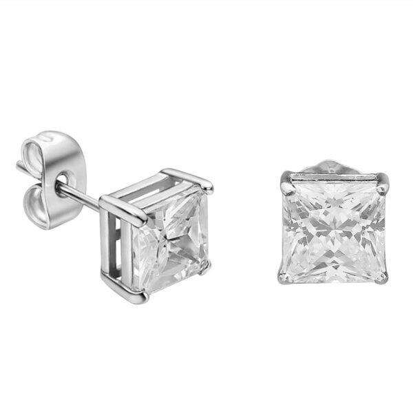 Peora Silver Plated Cubic Zirconia Studded Square Shape Stud Earrings Fancy Stylish Fashion Jewellery for Men & Boys - Fast Shipping to USA & Canada