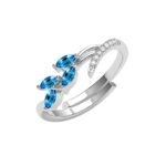 Clara Pure 925 Sterling Silver Tonje Curved Blue Leaf Finger Ring | Swiss Zircon Platinum Plated | Size Adjustable | Gift for Women Girls Wife Girlfriend - Fast Shipping to USA & Canada