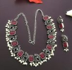 Sasitrends Classic Peacock Designer Oxidized German Silver Stone Studded Jewellery Set with Earring for Women and Girls - Fast Shipping to USA & Canada - Image 6