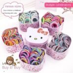 Shining Diva Fashion 100 pcs Combo Elastic Hair Bands Ties Accessories for Kids Baby Girls Women with Tin Kitty Box - Fast Shipping to USA & Canada - Image 4