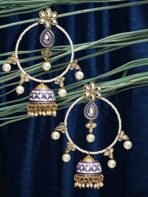 Karatcart Gold Plated Purple Meena Pearl Beaded Kundan Jhumki Hoop Earrings for Women - Fast Shipping to USA & Canada - Image 5