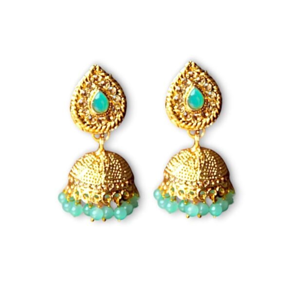 ACCESSHER Gold Plated Leaf Design Crystal Studded Jhumka Earrings - Fast Shipping to USA & Canada