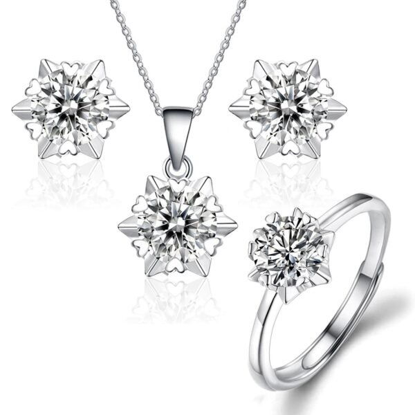 Peora Silver Plated Cubic Zirconia Necklace Pendant Chain Finger Ring & Stud Earrings Fancy Jewellrey Set for Women and Girls. - Fast Shipping to USA & Canada