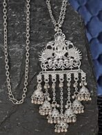 Karatcart Laxmi Mata Oxidised Silver Long Necklace Set for Women - Fast Shipping to USA & Canada - Image 6