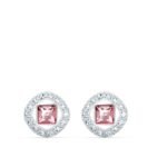 SWAROVSKI Women's Una Angelic Square Stud Pierced Earrings, Pink, Rhodium Plated - Fast Shipping to USA & Canada