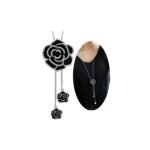 Shining Diva Fashion Long Chain Black Crystal Rose Flower Pendant Necklace for Women and Girls - Fast Shipping to USA & Canada