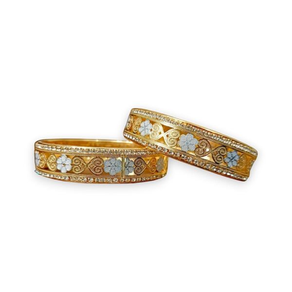 ACCESSHER Gold-Plated Handcrafted Bracelet Set | Kada Bangles With Studded Stone And Heart & Flower Design | Stylish Jewellery for Women & Girls (Set of 2) - Fast Shipping to USA & Canada