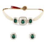 ZAVERI PEARLS Green Statement Stones Embellished Multistrand Beaded Choker Necklace & Earring Set For Women-ZPFK17202 - Fast Shipping to USA & Canada