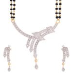 ZENEME Mangalsutra Gold Plated American Diamond Studded Tanmaniya Nallapusalu With Earrings Jewellery For Women - Fast Shipping to USA & Canada