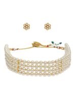 ZAVERI PEARLS Gold Tone Ethnic Multistrand Pearls Choker Necklace & Earring Set For Women-ZPFK10145 - Fast Shipping to USA & Canada