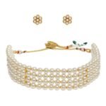 ZAVERI PEARLS Gold Tone Ethnic Multistrand Pearls Choker Necklace & Earring Set For Women-ZPFK10145 - Fast Shipping to USA & Canada