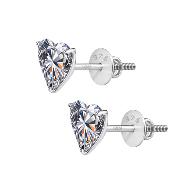 HIGHSPARK 925 Silver Heart Solitaire Screwback Stud Earrings - Fast Shipping to USA & Canada