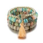 Shining Diva Fashion Bohemian Evil Eye Lucky Protection Hamsa Hand Tassel Charm Beaded Bodhi Stylish Multilayer Bangle Bracelet for Women and Girls - Fast Shipping to USA & Canada
