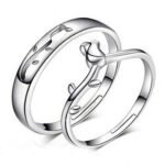 Peora,Unisex Silver Plated Vintage Rose Couple Rings Adjustable Lovers Promise Engagement Wedding Bands