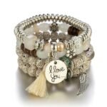 Shining Diva Fashion Latest Stylish Bohemian I Love You Feather Tassel Charm Multilayer Beaded Bangle Bodhi Bracelet for Women and Girls - Fast Shipping to USA & Canada