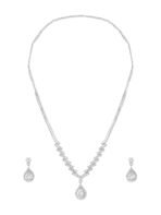 ZAVERI PEARLS Silver Tone Dazzling Austrian Diamonds Embellished Contemporary Necklace & Earring Set For Women-ZPFK18200 - Fast Shipping to USA & Canada