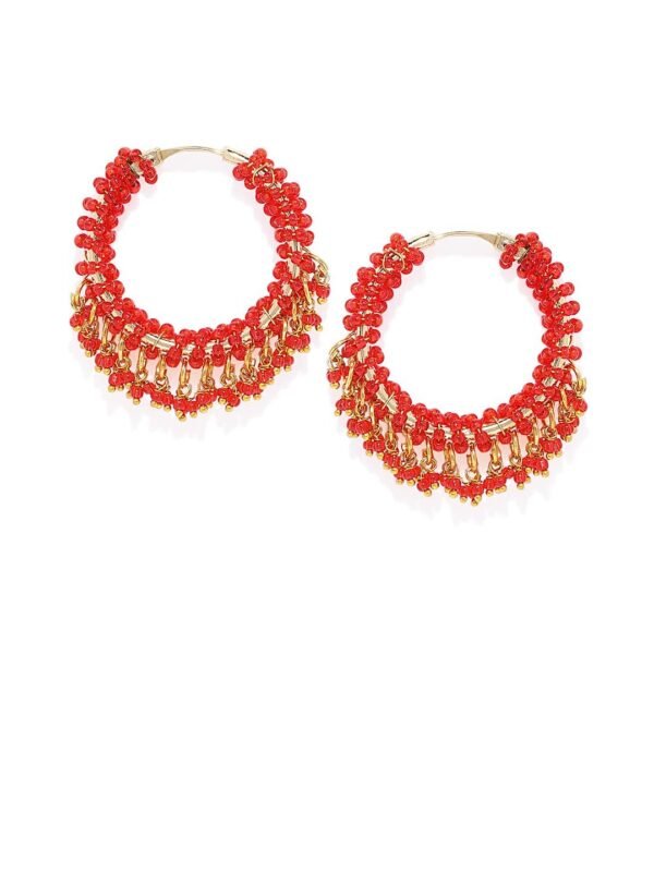 ACCESSHER Women's & Girl's Gold Plated Red Beaded Hoop Earrings - Fast Shipping to USA & Canada