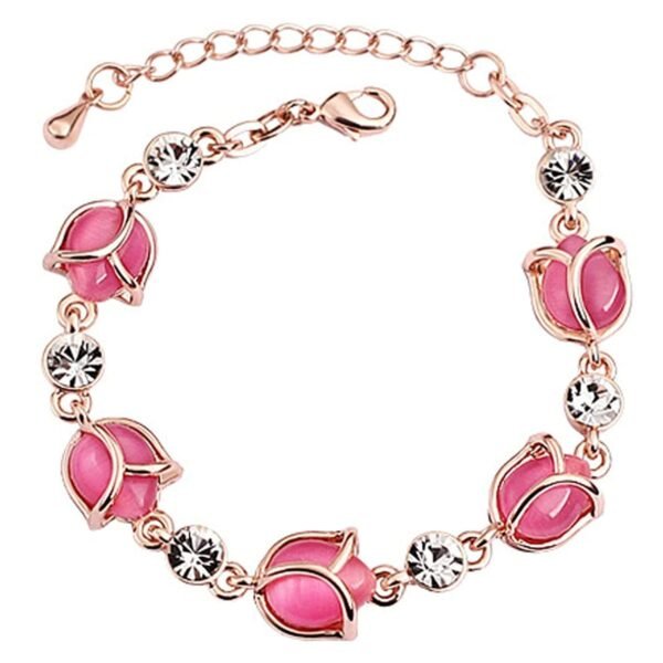 Yellow Chimes Copper Rose Buds Collection Opal Charm Bracelet for Women (Pink)(YCFJBR-B28BUD-PK) - Fast Shipping to USA & Canada