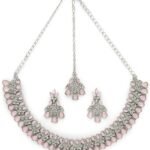 Sukkhi Pink AD White Stone Collar Necklace Set with Maangtikka - Fast Shipping to USA & Canada