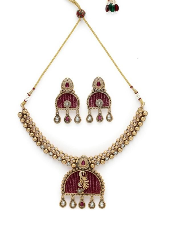 Sukkhi Peacock Style White Stone Gold Plated Choker Necklace Set - Fast Shipping to USA & Canada