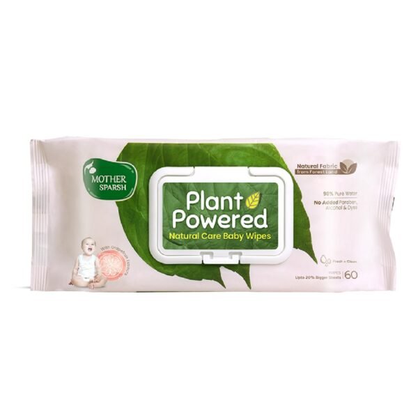 Mother Sparsh Natural Care Baby Wipes I 100% Plant Made Fabric From Forest Land, Gentle + Cleanse (with Grapefruit) Wet Wipes For Baby I Cotton Cloth Like Bigger Sheets | 60 Pcs - Fast Shipping to USA & Canada