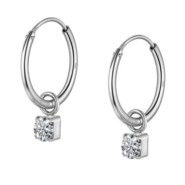 HighSpark 925 Silver Solitaire Dangling Hoop Earrings - Fast Shipping to USA & Canada