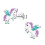 HighSpark 925 Silver Cute Enamel Stud Earrings Green Unicorn - Fast Shipping to USA & Canada