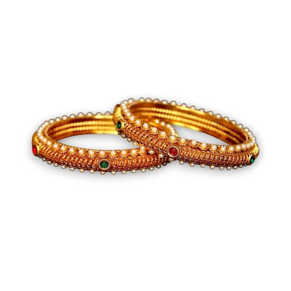ACCESSHER Gold Plated Pearl & Multicolor Stone Brass Kada Bangles - Fast Shipping to USA & Canada
