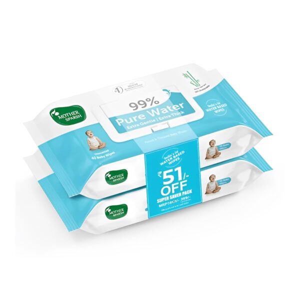 Mother Sparsh 99% Pure Water Baby Wipes (40X2) Super Saver Travel Friendly Combo Pack | Wipes Made with Plant Based Fabric - Fast Shipping to USA & Canada