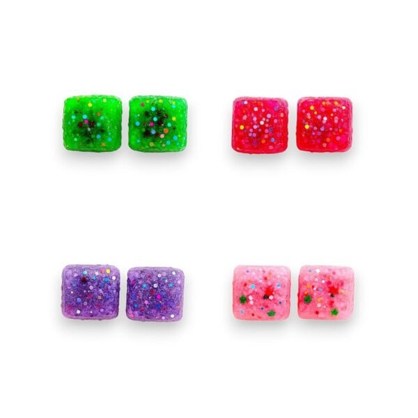 ACCESSHER Glitter Finish Earring Stud Combo Set - Multicolor Square Studs (Pair of 3) - Fast Shipping to USA & Canada