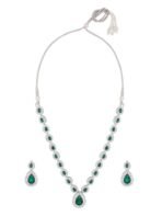 ZAVERI PEARLS Green Dazzling Austrian Diamonds Embellished Contemporary Necklace & Earring Set For Women-ZPFK18201 - Fast Shipping to USA & Canada