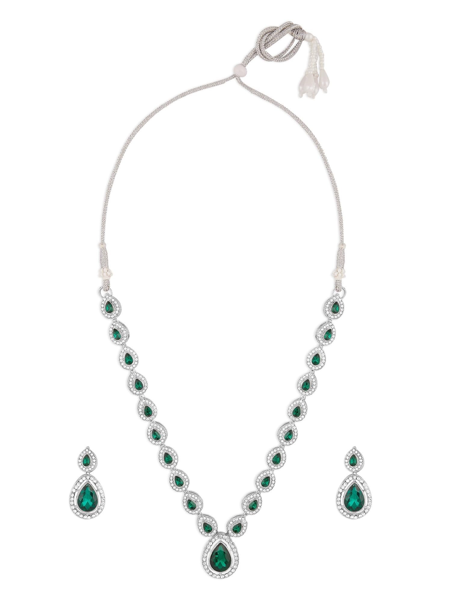 61HDNX3NMfL.jpg ZAVERI PEARLS Green Dazzling Austrian Diamonds Embellished Contemporary Necklace & Earring Set For Women-ZPFK18201 - Fast Shipping to USA & Canada - Image 1