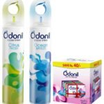 Odonil Room Air Freshner Spray - 440ml Combo (Pack of 2, 220ml each) | Citrus Fresh & Ocean Breeze & Odonil Bathroom Air Freshener Blocks Mixed Fragrances - 192g (48g*4) COMBO - Fast Shipping to USA & Canada