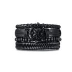 Fashion Frill Stylish Bracelet For Men Multistrand Black Leather Bracelets For Men Boys Wooden Beads Wristband - Fast Shipping to USA & Canada