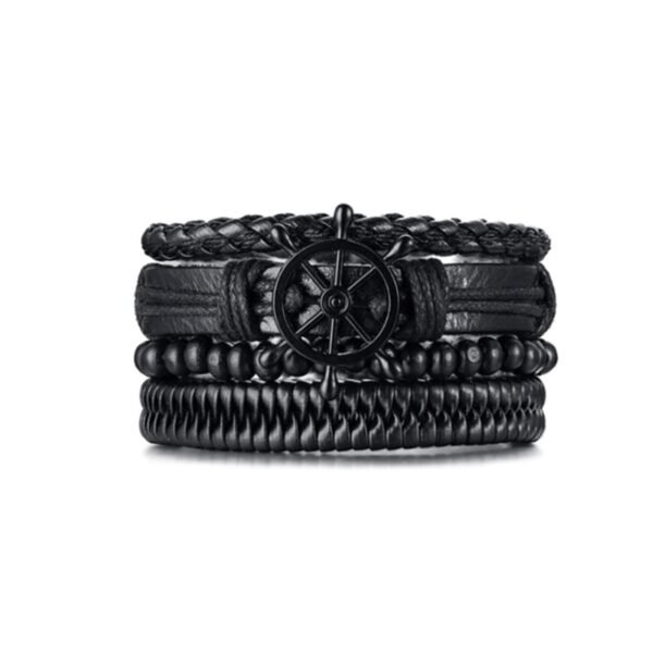 Fashion Frill Stylish Bracelet For Men Multistrand Black Leather Bracelets For Men Boys Wooden Beads Wristband - Fast Shipping to USA & Canada