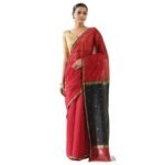NAITRI | Handloom Maheshwari Saree with Blouse Piece | Red & Black - Fast Shipping to USA & Canada