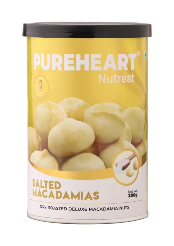 Pureheart Salted Macadamia (200 gm) Premium Roasted Australian Macadamia Nuts, Rich in Antioxidants - Whole, Exotic, and Crunchy Dry Fruits, Ideal Snacks, No Additives - Fast Shipping to USA & Canada