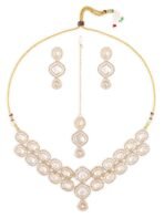 ZAVERI PEARLS Gold Tone Austrian Diamonds Artificial Stones Bridal Necklace Earring & Maangtikka Set For Women-ZPFK18555 - Fast Shipping to USA & Canada