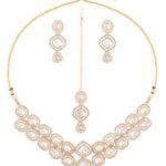 ZAVERI PEARLS Gold Tone Austrian Diamonds Artificial Stones Bridal Necklace Earring & Maangtikka Set For Women-ZPFK18555 - Fast Shipping to USA & Canada
