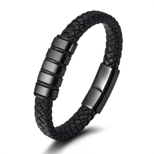 Fashion Frill Leather Bracelet For Men Stainless Steel Stylish Black Bracelet For Men Boys Mens Jewellery - Fast Shipping to USA & Canada