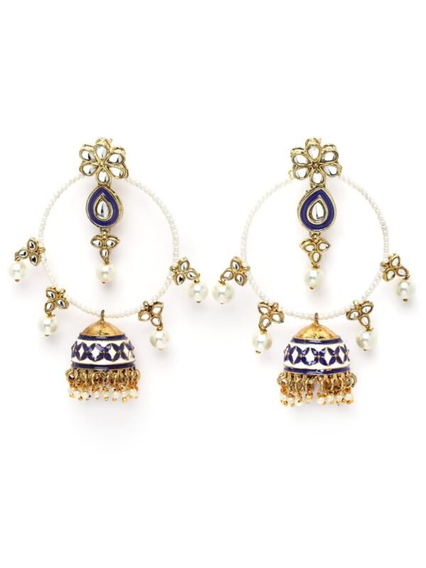 Karatcart Gold Plated Purple Meena Pearl Beaded Kundan Jhumki Hoop Earrings for Women - Fast Shipping to USA & Canada