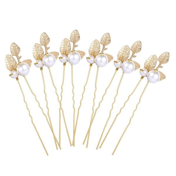 Peora Gold Plated Leaft Style Pearl Studded 6 hair Pin Stylish Fashion Jewellery Set for Girl & Women - Fast Shipping to USA & Canada