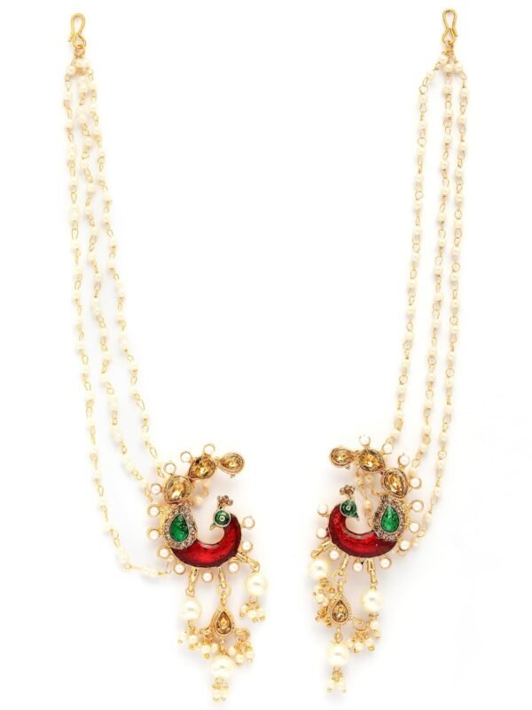Sukkhi Peacock Style Kundan & Pearls Earchain with Earrings - Fast Shipping to USA & Canada