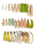 Shining Diva Fashion 15 Pairs Combo Latest Trendy Stylish Celebrity Inspired Pearl Gold Plated and Leopard Print C Shaped Geometric Hoop Earrings for Women and Girls - Fast Shipping to USA & Canada