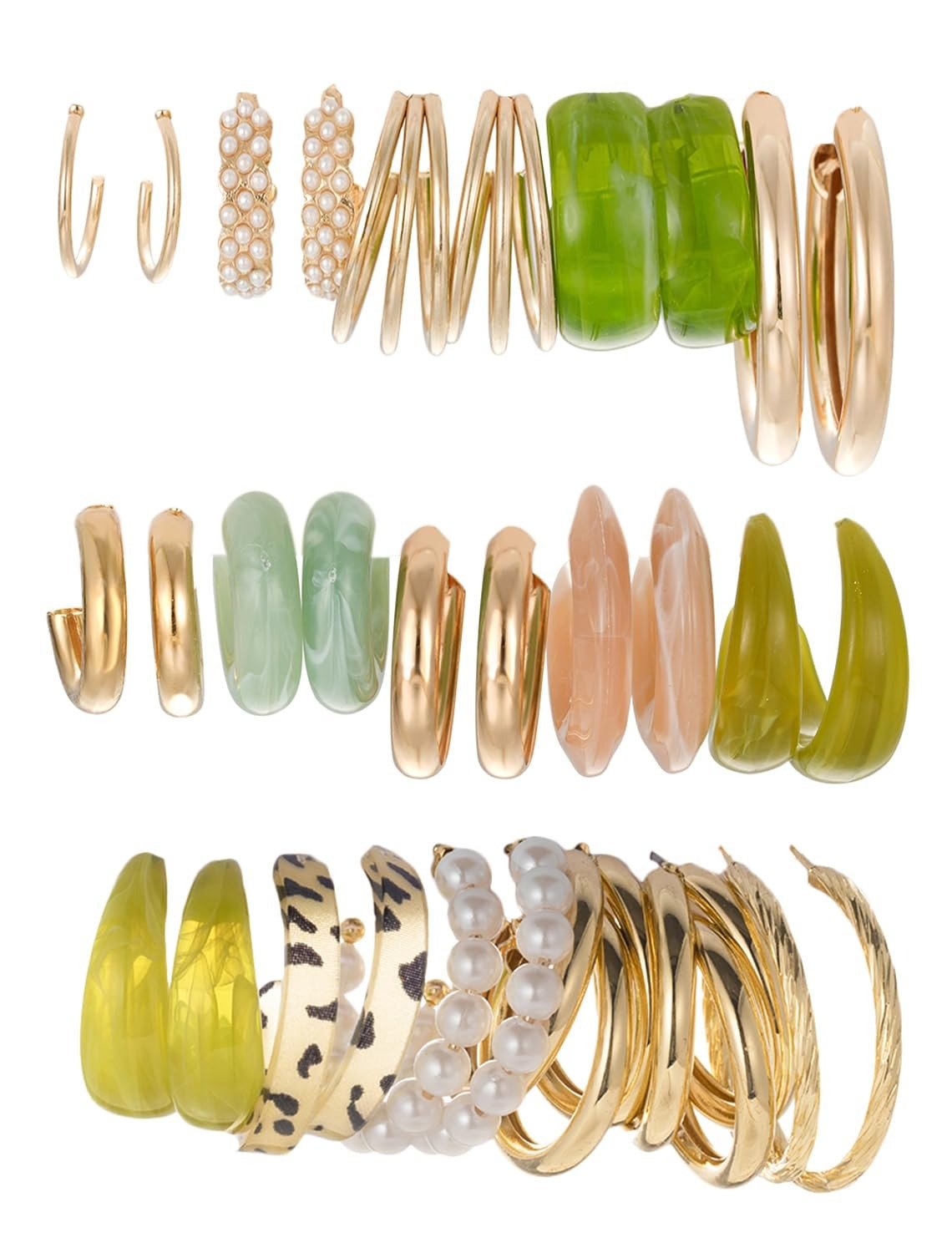 61OqgRZhL.jpg Shining Diva Fashion 15 Pairs Combo Latest Trendy Stylish Celebrity Inspired Pearl Gold Plated and Leopard Print C Shaped Geometric Hoop Earrings for Women and Girls - Fast Shipping to USA & Canada - Image 1